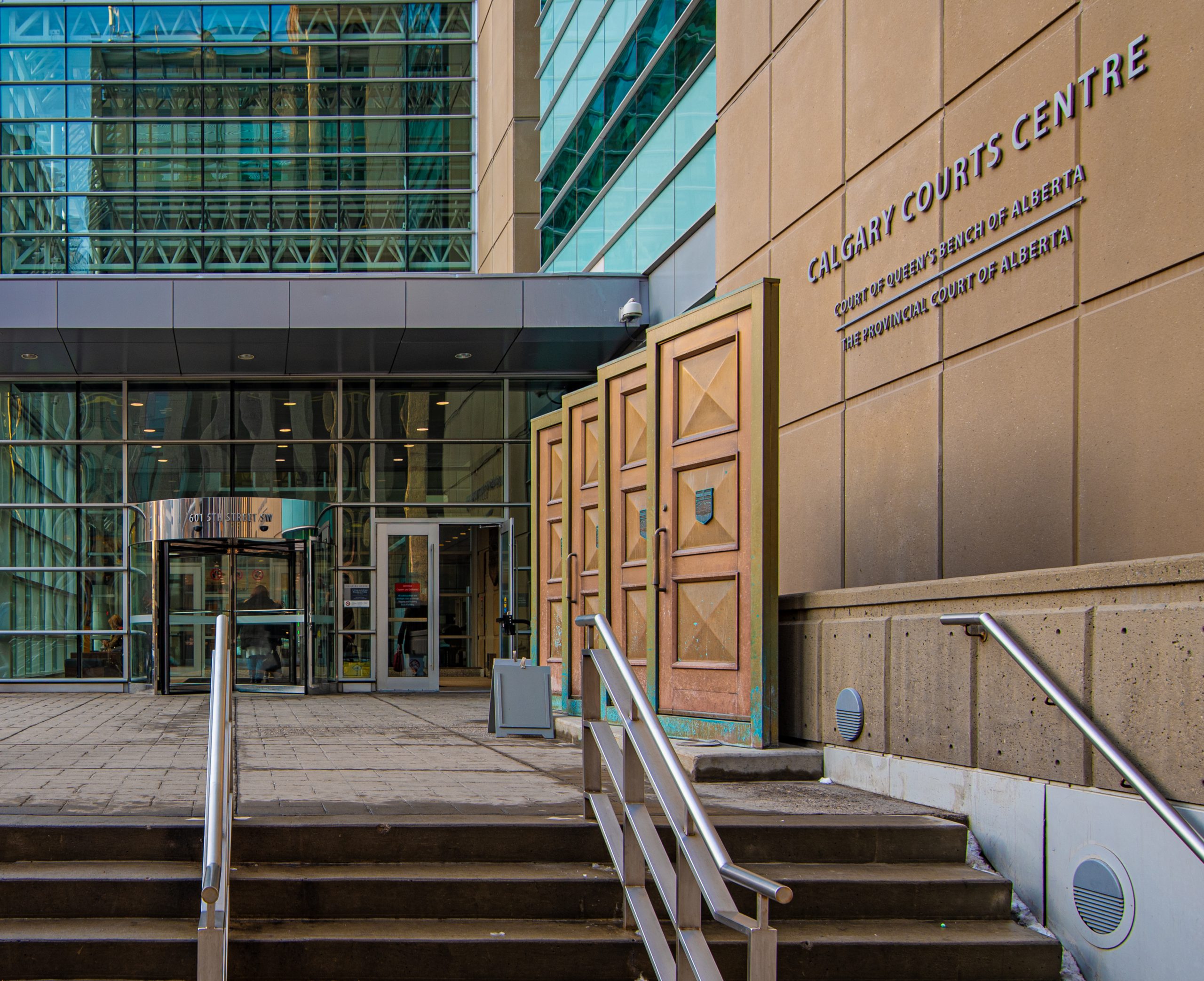 Stairs and main entrance to the Calgary Court Centre